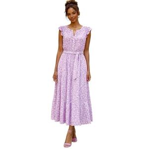 Talbots Lilac Vines Floral Tiered Cottage Core Delicate Romance Midi Dress Sz 16